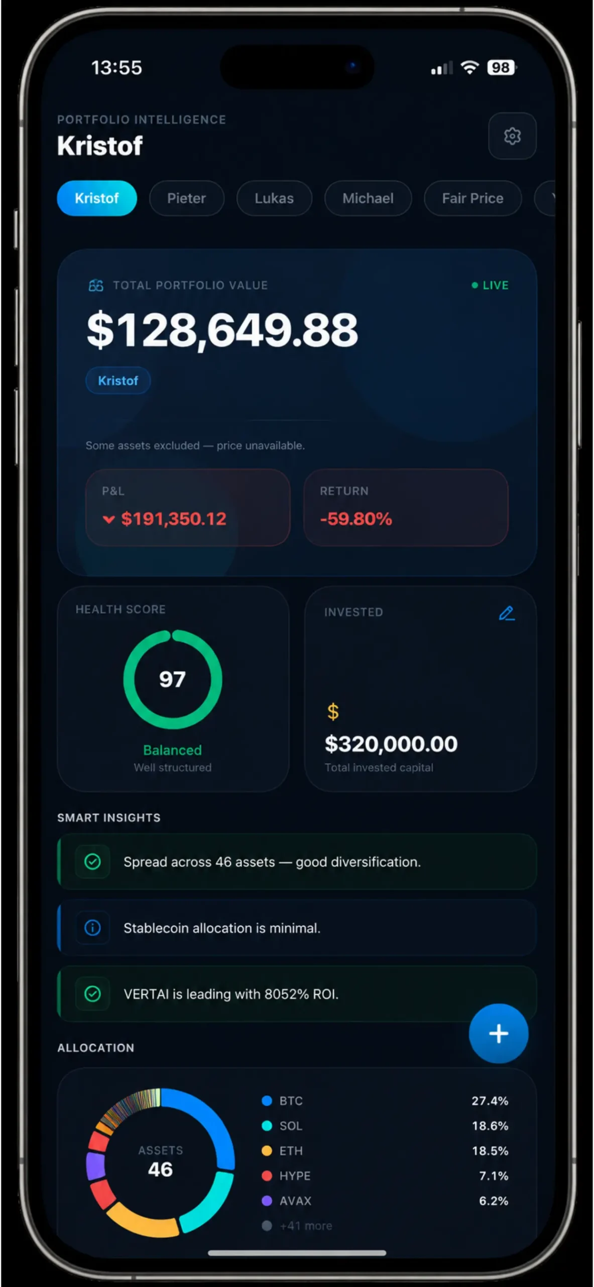 Crypto Porto Dashboard Interface
