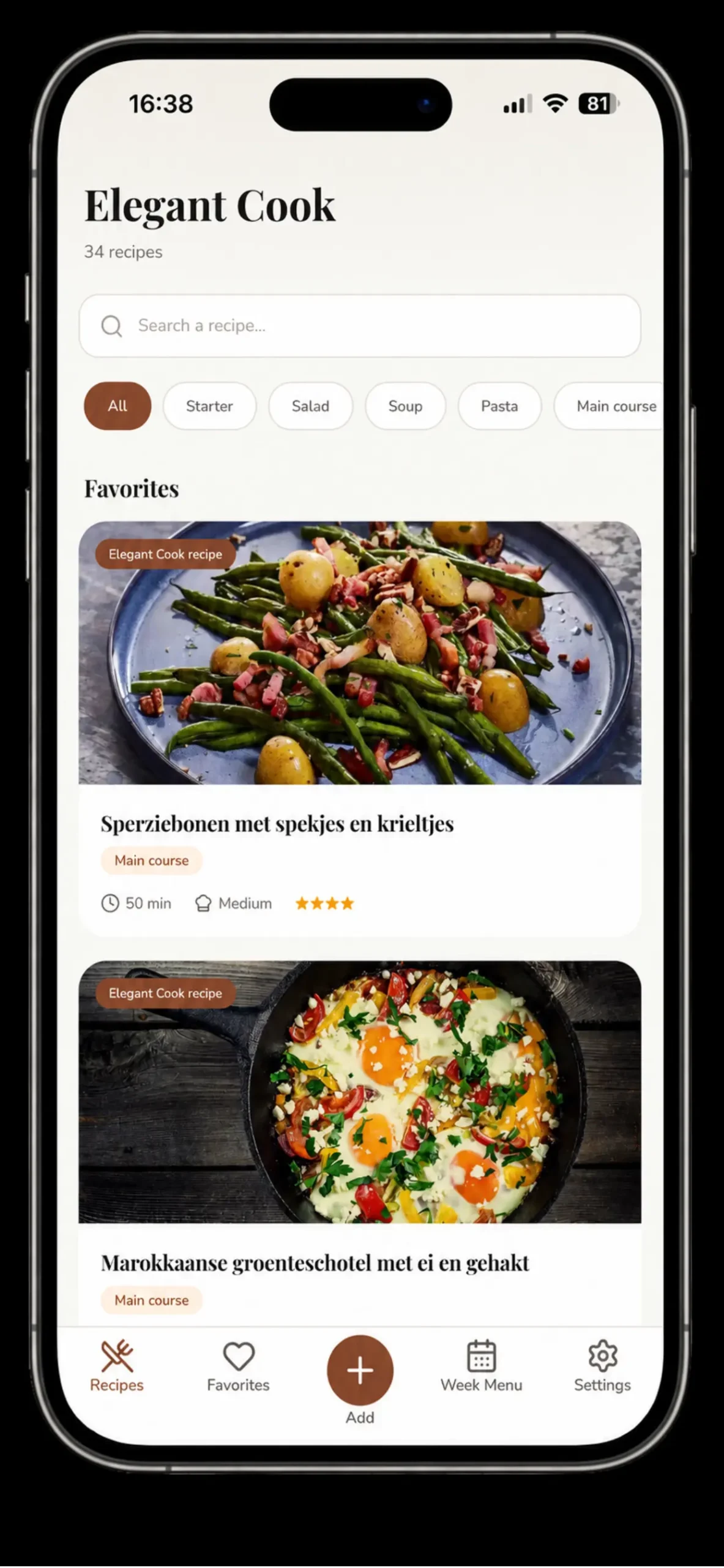 Elegant Cook recipe overview screen