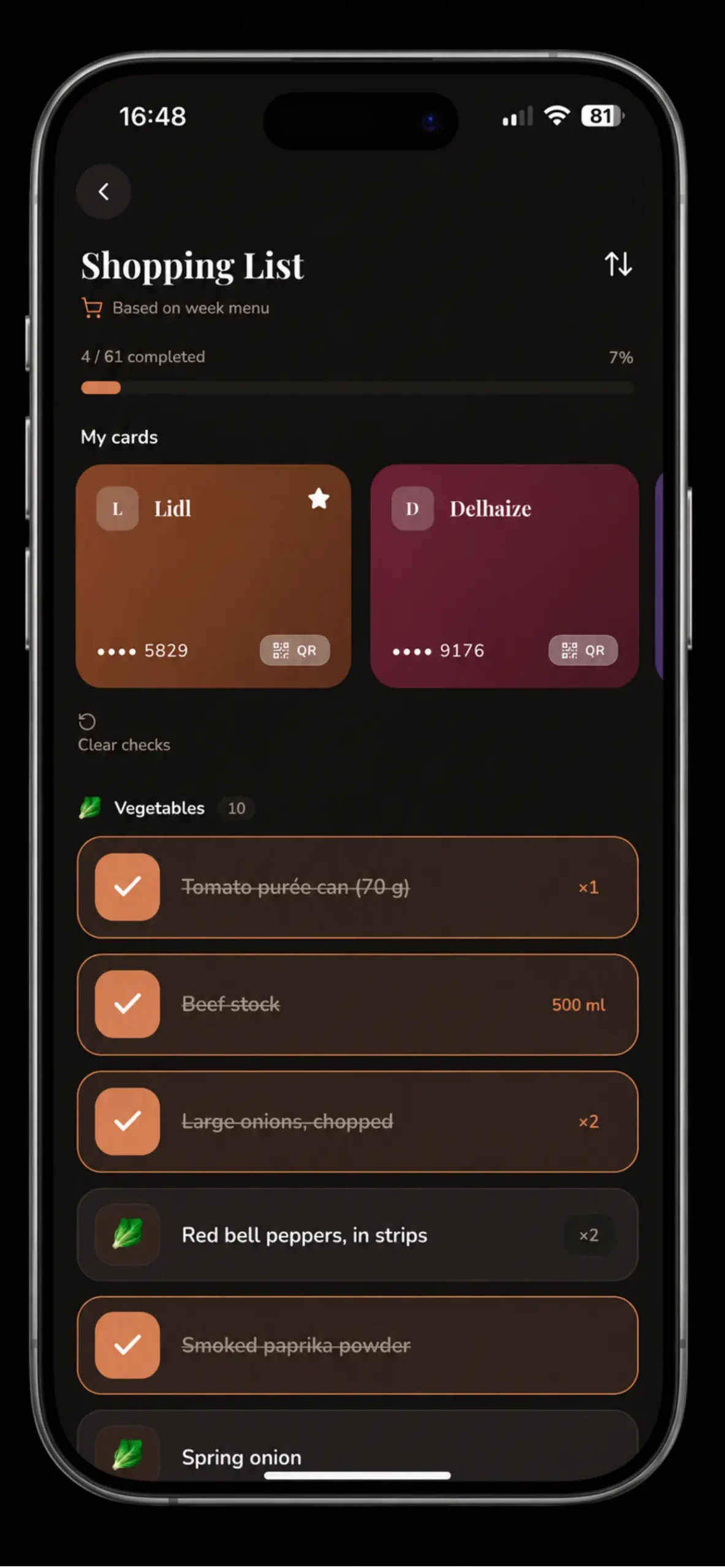 Elegant Cook shopping list screen