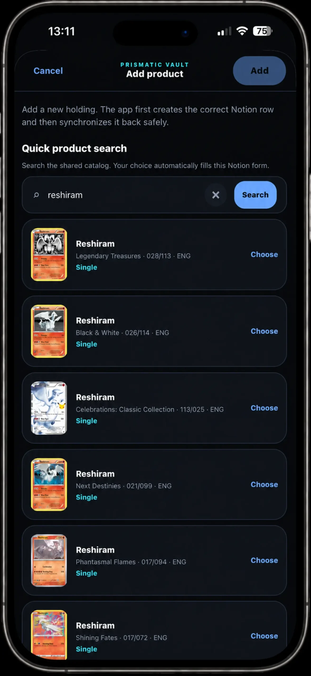 Chasefolio global catalog search results for Pokémon cards