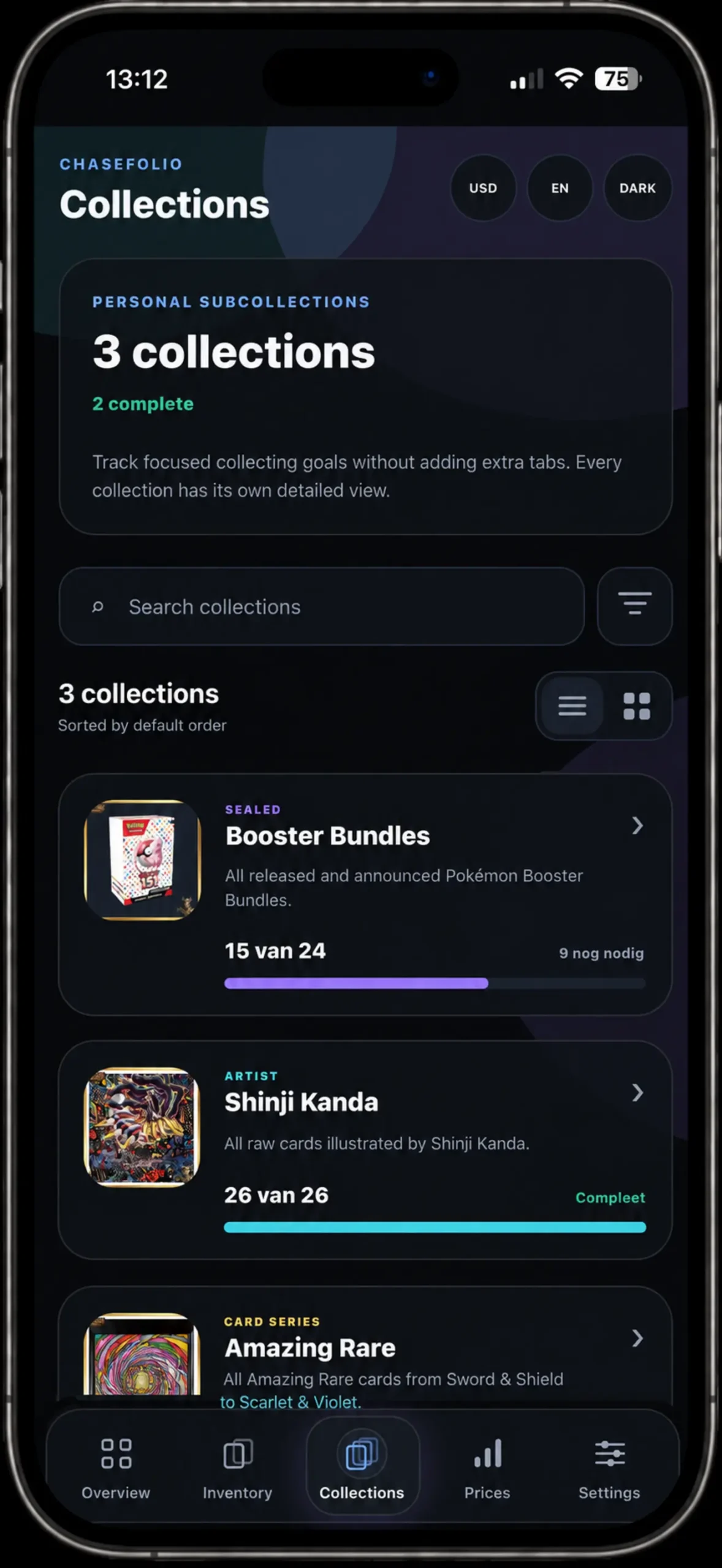 Chasefolio personal collections and inventory locations